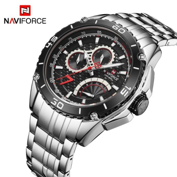 Naviforce NF9183 Stainless Steel Quartz Chronograph Wrist Watch For Men - Silver/Black