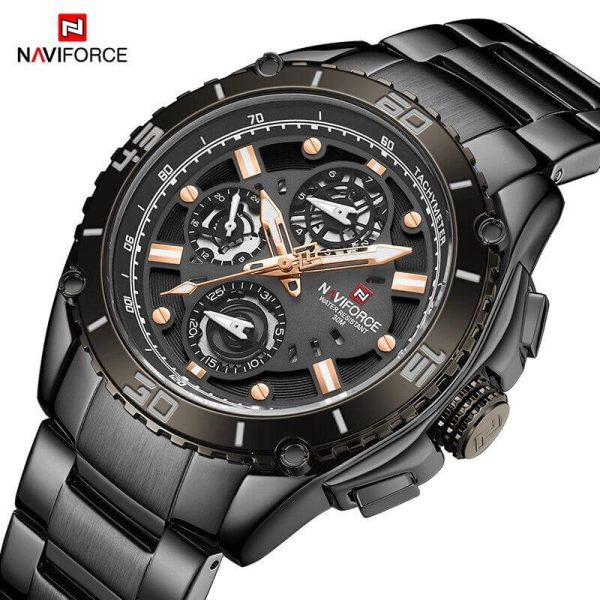 NAVIFORCE  NF9179 Luxury Brand Full Stainless Steel Watch For Men - Black