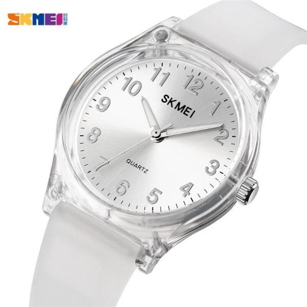 SKMEI 1760 Women's Simple Numeric Design Transparent Silicon Strap Quartz Watch - White