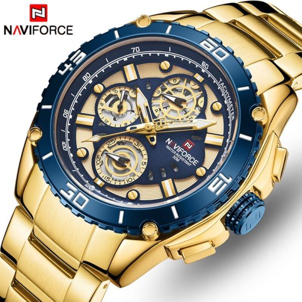 NAVIFORCE  NF9179 Luxury Brand Full Stainless Steel Watch For Men - Golden