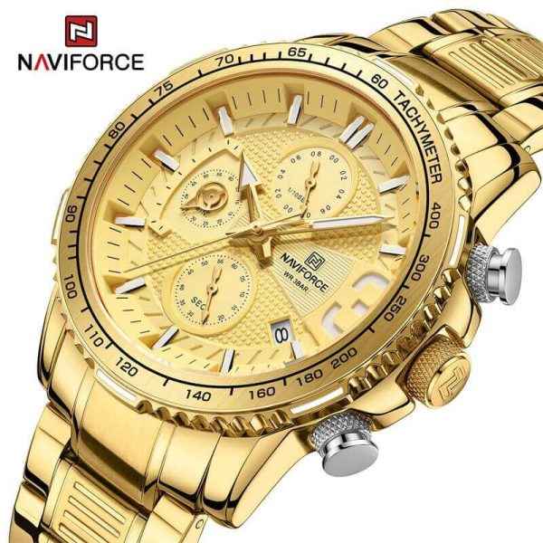 NAVIFORCE NF8017 Men's Business Multifunction Stainless Steel Quartz Watch - Golden