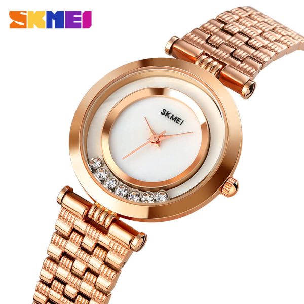 SKMEI 1784  Classic Elegant Stainless Steel Diamond Quartz Watch For Women - RoseGold