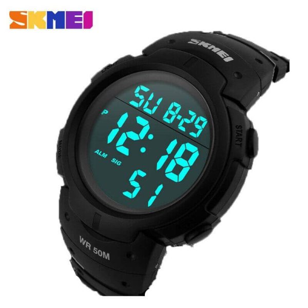 SKMEI 1068 LED Digital Alarm Outdoor Bid Dial Sport Waterproof Watch For Men - Black