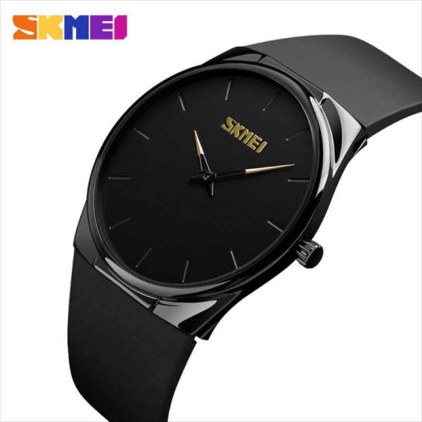 SKMEI 1601 Casual Elegant Slim Dial Silicon Strap Quartz Watch For Men - Black