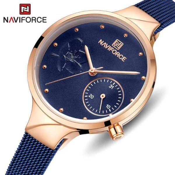 NAVIFORCE NF5001 Stainless Steel Mesh Date Function Luxury Watch for Women – Blue