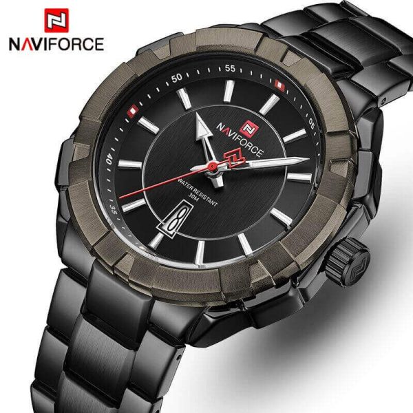 NaviForce NF9176 Luminous Stainless Steel Leisure Design Calendar Quartz Watch For Men  - Black