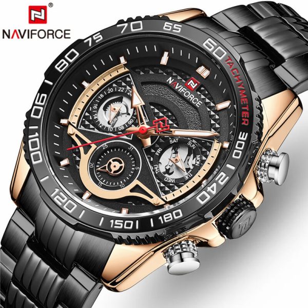 NAVIFORCE NF9185 Stainless Steel Casual Multi-function Quartz Wrist Watch - Rosegold/Black