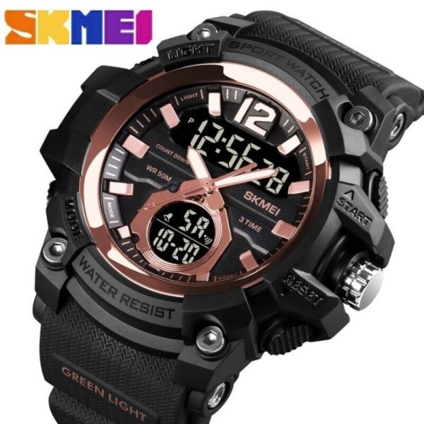 SKMEI 1725 Sport Military LED Digital Multifunction Large Dial Wristwatch For Men - Black/RoseGold