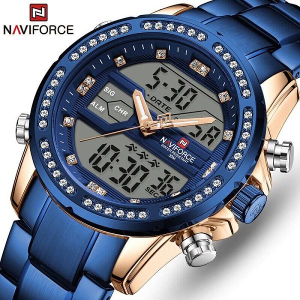 NAVIFORCE  NF9190 Dual Time MultiFunction Luxury Stainless Steel Watch For Men - Blue