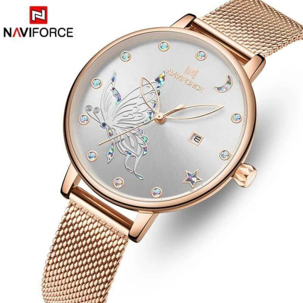 NaviForce NF5011 Noble Series Elegant Stainless Steel Mesh  Quartz Watch For Women - Grey/Rosegold