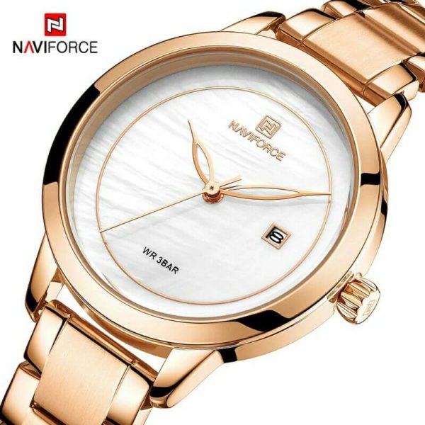 NaviForce NF5008 Date Function Marble Finish Luxury Quartz Watch For Women - Rosegold