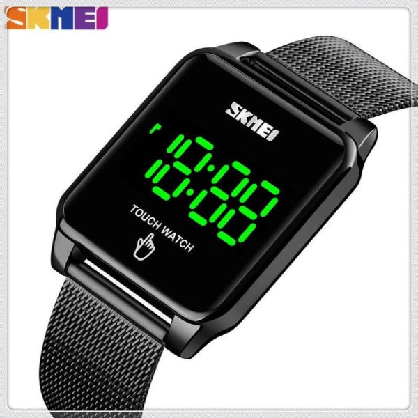 SKMEI 1532 Square Touch Screen LED Display Stainless Steel Mesh Casual Watch For Men - Black