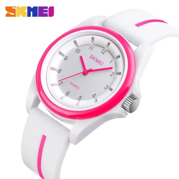 SKMEI 1578 Simple Numeric Round Dial Analog Silicone Strap Unisex Watch - White/Pink