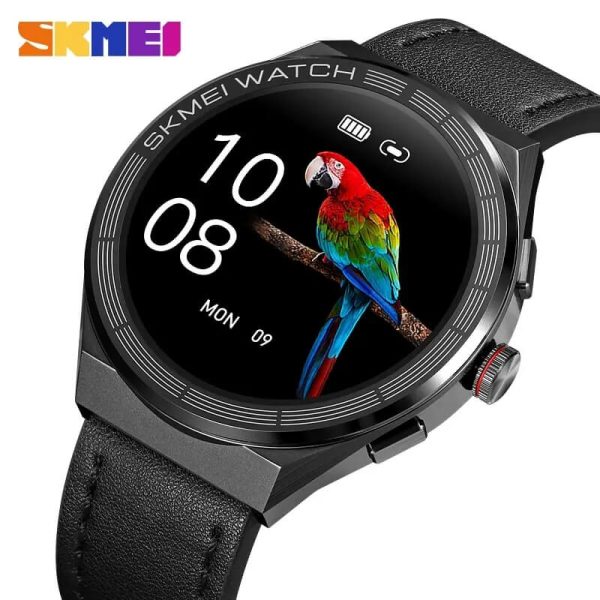 SKMEI S232 Full Touch Screen Multifunction Voice Assistant Bluetooth Call Leather Strap Smartwatch For Android IOS - Black