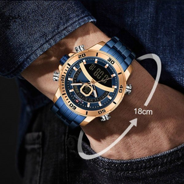 NAVIFORCE NF9181 Men Watches Top Brand Stainless Steel Quartz Watch - Blue/Rosegold - Image 2