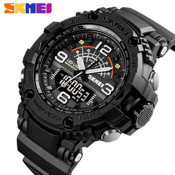 SKMEI 1617 Military 3 Time Big Dial Fashion Sport Digital  Analog Wristwatch For Men - Black