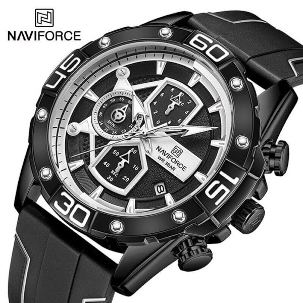 NAVIFORCE NF8018T Modern Casual Design Multi-function Silicone Strap Chronograph Watch For Men- Black