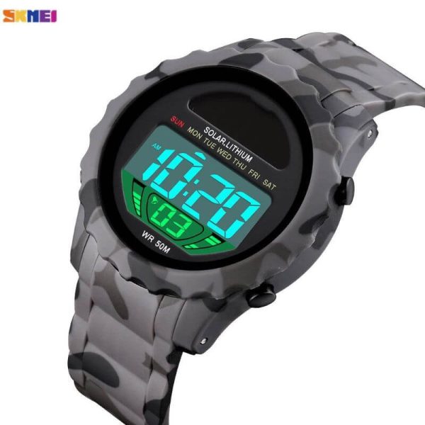 SKMEI 1585  Men Sports Solar Power Lithium Battery Digital Waterproof Wrist watch - Grey