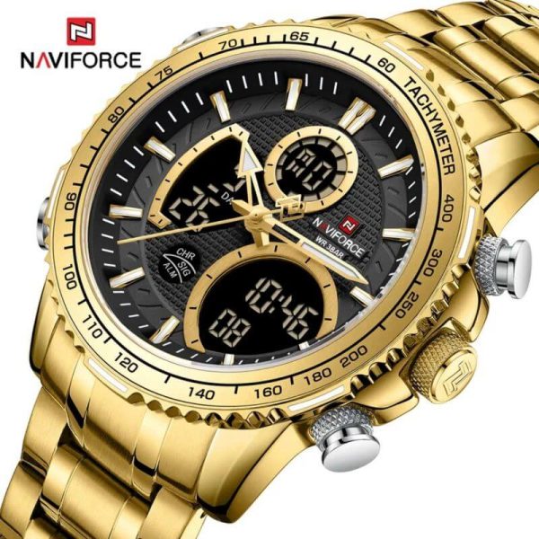 NAVIFORCE NF9182 Multi-Function Digital/Analog Casual Steel Watch For Men - Golden/Black