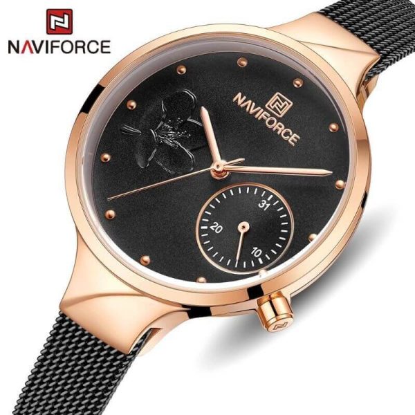 NAVIFORCE NF5001 Stainless Steel Mesh Date Function Luxury Watch for Women – Black