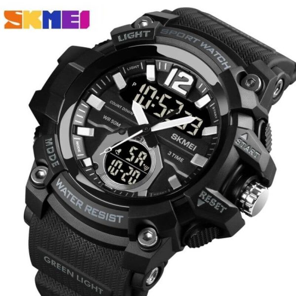 SKMEI 1725 Sport Military LED Digital Multifunction Large Dial Wristwatch For Men - Black