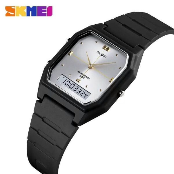 SKMEI 1604 3 Time Date Casual Dual Display Ultra-thin Dial Chrono Simple 12/24 Hours Clock Wristwatch