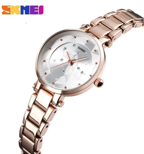 SKMEI 1411 Luxury Big Dipper Pattern Diamond Index Stainless Steel Quartz Watch For Women - Rosegold