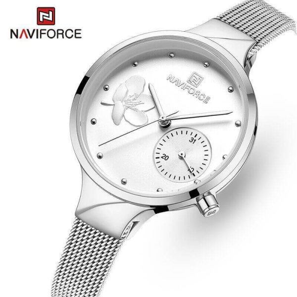 NAVIFORCE NF5001 Stainless Steel Mesh Date Function Luxury Watch for Women – Silver