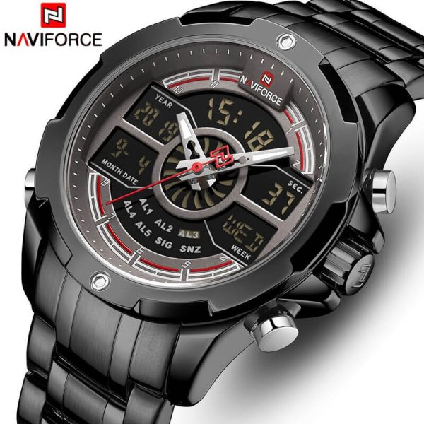 NaviForce NF9170 Dual Movement Digital Analogue Quartz Watch For Men - Red/Black