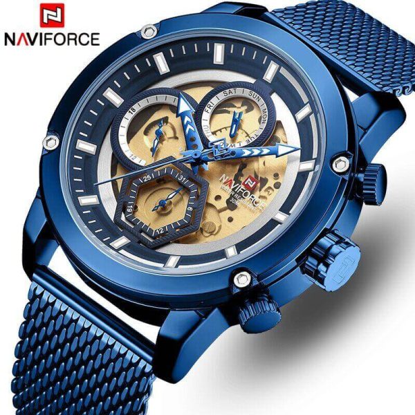 NaviForce NF9167 Luxuruy Chronograph Quartz Watch with Leather Strap - Blue