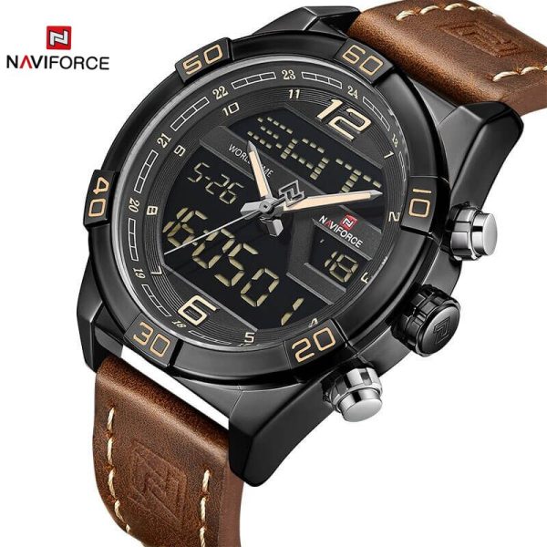 NaviForce NF9128 Double Time Analog/Digital Watch – Black/Brown