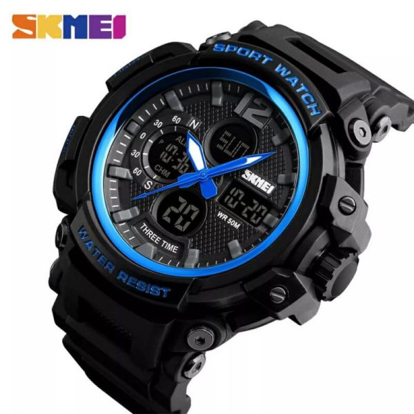 SKMEI 1343 Fashion Outdoor Sports Dual Display Military Waterproof Digital Watch For Men - Blue/Black