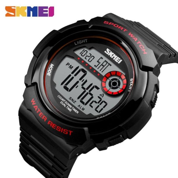 SKMEI 1367 Men's Sports Dual Time Daily Alarm Digital Chronograph Countdown Calendar Waterproof Backlight Watch - Black/Red