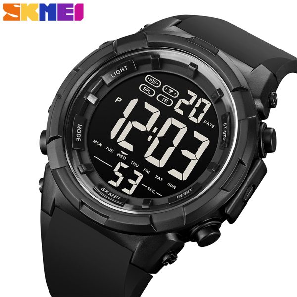 SKMEI 1845 Men's Countdown 2 Time Digital LED Light Display Alarm Chrono Calendar Multifunction Watch - Black