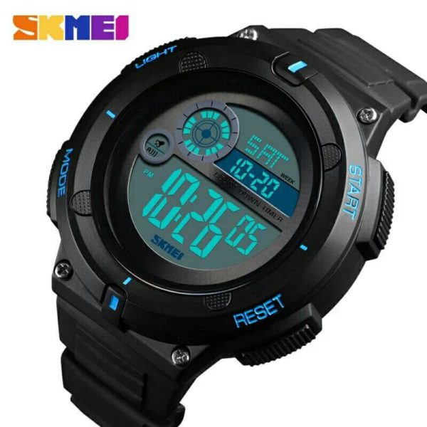 Skmei 1481 Digital Men Outdoor Sport New Brand 50M Waterproof 2 Time Alarm Clock Military Watch - Black/Blue