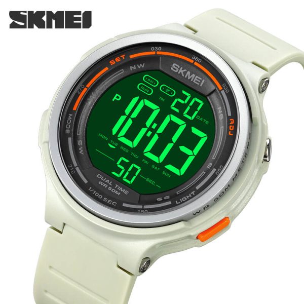 SKMEI 1841 Men's Outdoor Digital Sports LED Screen Large Face Military Silicone Strap Watch - Cream