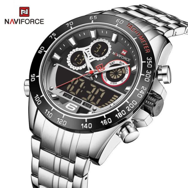 NAVIFORCE NF9188 Men's Stainless Steel Double Time Digital/Analog Quartz Wristwatch - Silver