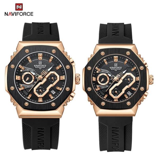 NaviForce NF8035 Fashion Chronograph Date Display Silicone Strap Couple Watch - Rosegold/Black