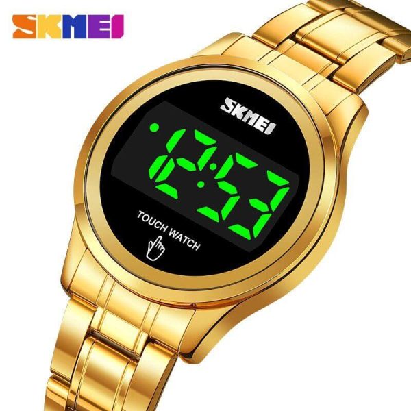 SKMEI 1737 LED Display Date Timer Digital Stainless Steel Waterproof Touch Watch For Women - Golden