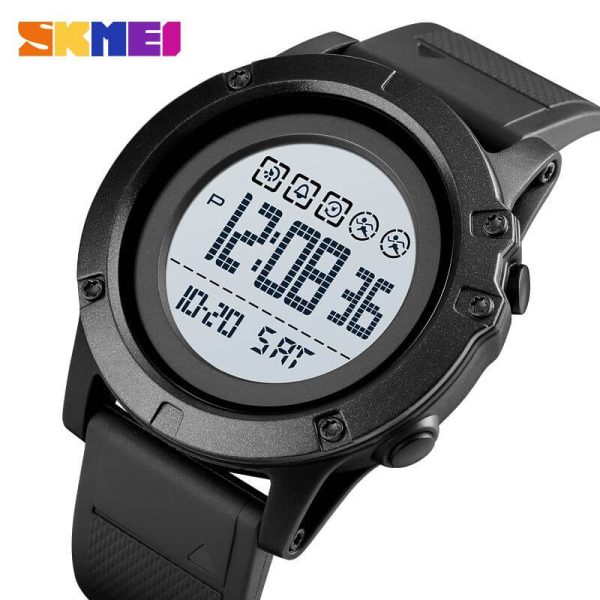 SKMEI 1727 Outdoor Sport Digital Waterproof Alarm LED Light Large Dial PU Wristwatch  For Men - Black