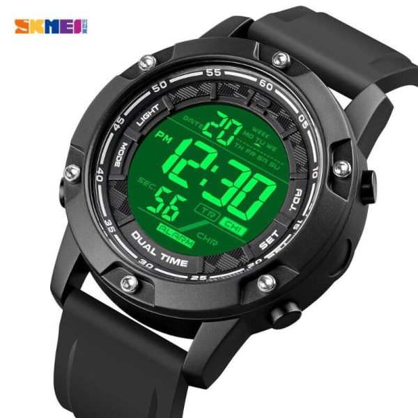 SKMEI 1762 Digital Multifunction Waterproof 2 Time Luminous Watch For Men - Black