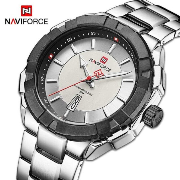 NaviForce NF9176 Luminous Stainless Steel Leisure Design Calendar Quartz Watch For Men  - Silver