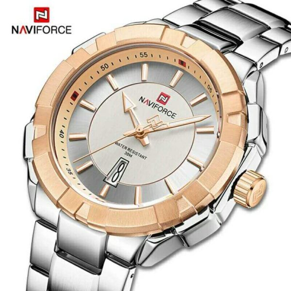 NaviForce NF9176 Luminous Stainless Steel Leisure Design Calendar Quartz Watch For Men  - Rosegold/Silver