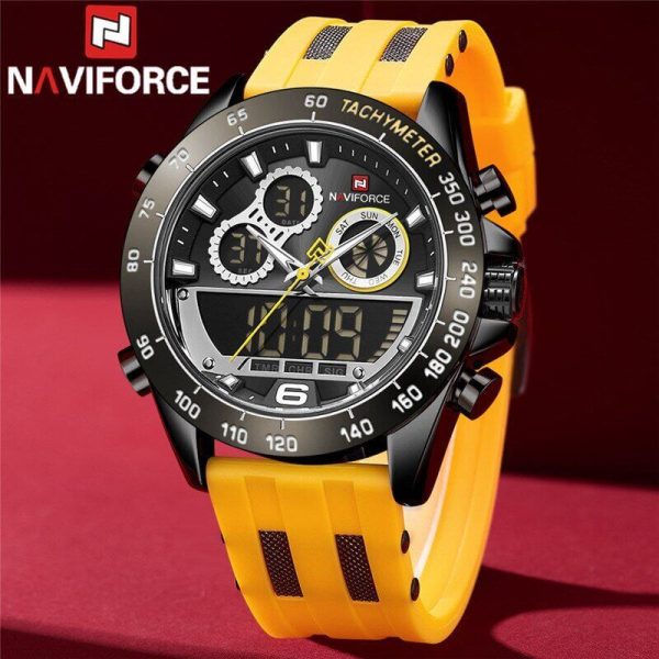 NAVIFORCE NF9188T Dual Screen Display Digital Analog Silicone Strap Watch For Men -Black/Yellow - Image 3