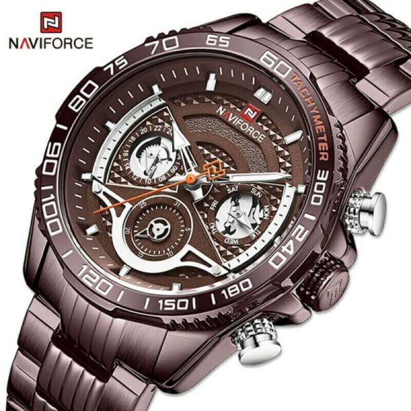 NAVIFORCE NF9185 Stainless Steel Casual Multi-function Quartz Wrist Watch - Coffee