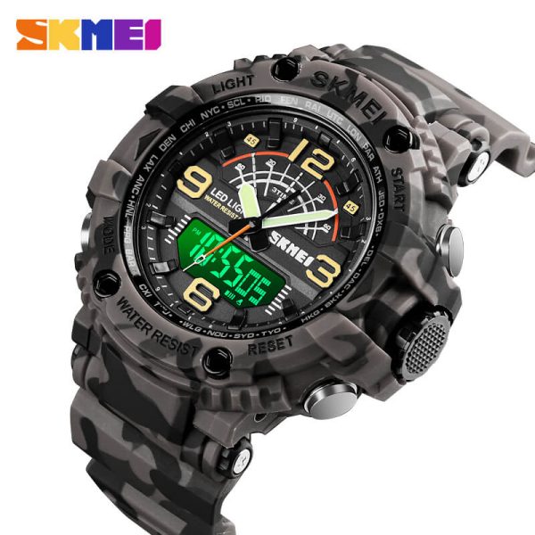 SKMEI 1617 Military 3 Time Big Dial Fashion Sport Digital  Analog Wristwatch For Men - Grey