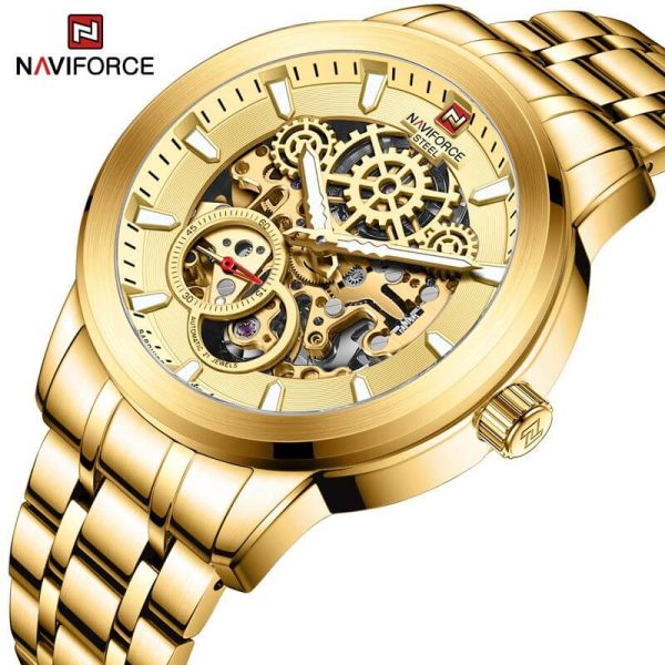 NaviForce NFS1002 Men's Self Winding Mechanical 10 ATM Waterproof Stainless Steel With Luminous Hands Chronograph Watch - Golden