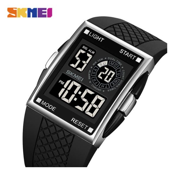 SKMEI 1967 Digital Movement Men's Military Silicone Strap Rectangle Dial Countdown LED Sport Watch - Black