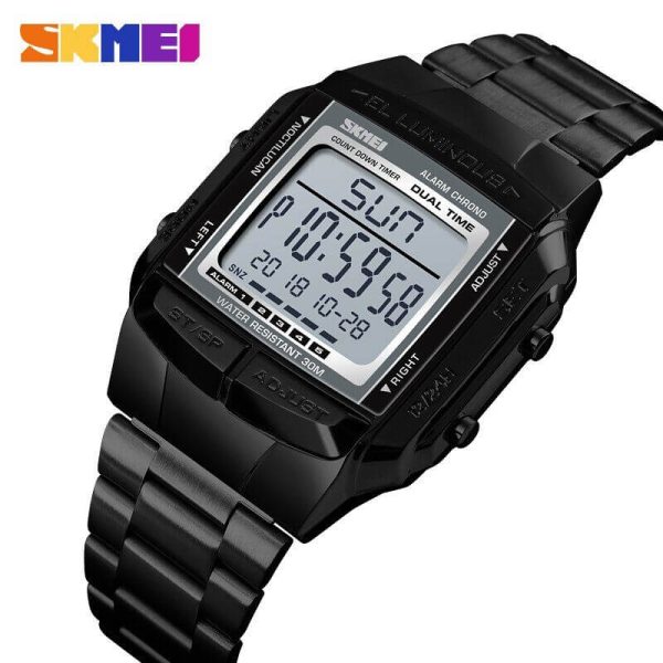 SKMEI 1381 Luxury Electronic LED Digital Military Multifunction Stainless Steel Watch For Men - Black