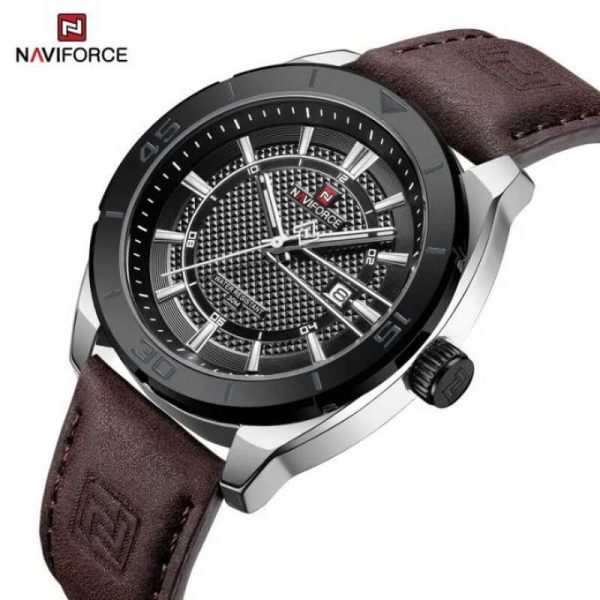 NaviForce NF9209 Fashion Sport Creative Design Date Display Luminous Leather Strap Quartz Watch For Men - Brown